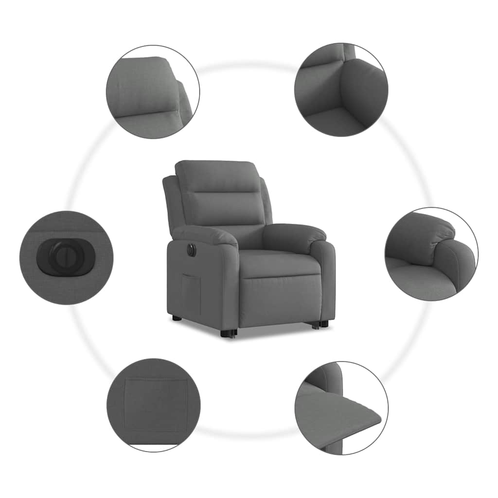 vidaXL Podnoszony fotel masujący, elektryczny, rozkładany, ciemnoszary