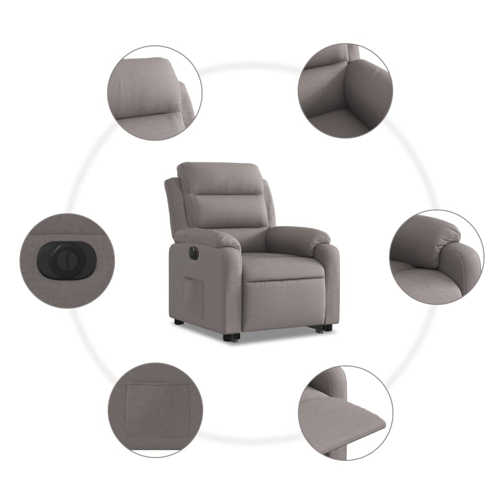 vidaXL Podnoszony fotel rozkładany, elektryczny, kolor taupe, tkanina