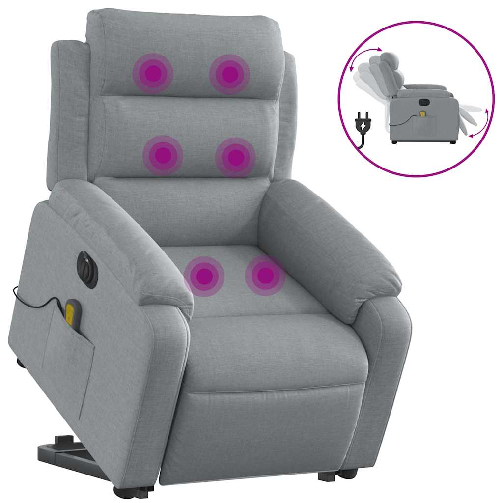 vidaXL Podnoszony fotel masujący, elektryczny, rozkładany, jasnoszary