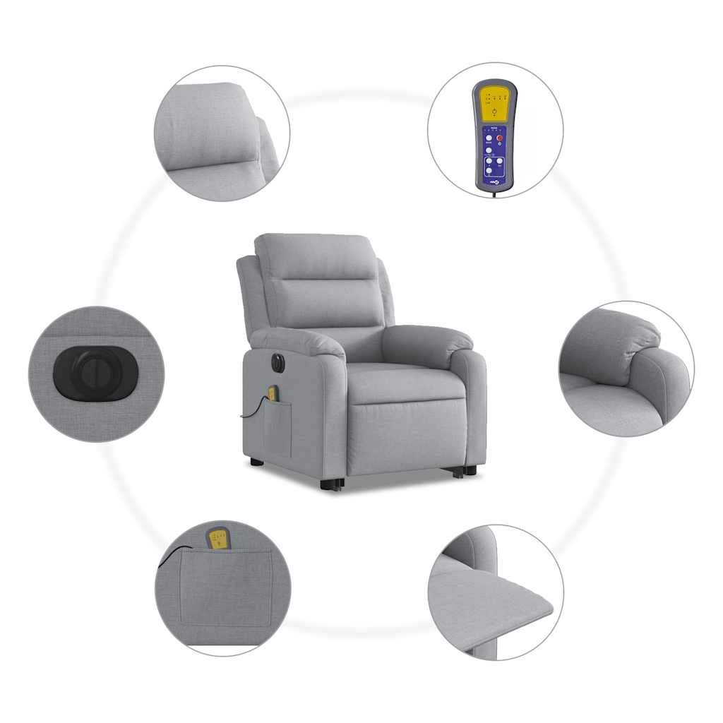 vidaXL Podnoszony fotel masujący, elektryczny, rozkładany, jasnoszary