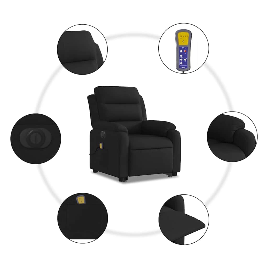 vidaXL Podnoszony fotel masujący, elektryczny, rozkładany, czarny