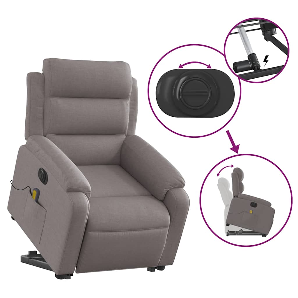 vidaXL Podnoszony fotel masujący, elektryczny, rozkładany, kolor taupe