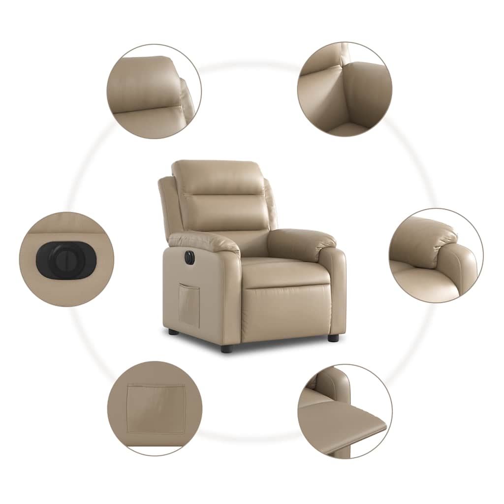 vidaXL Elektryczny fotel rozkładany, cappuccino, obity sztuczną skórą
