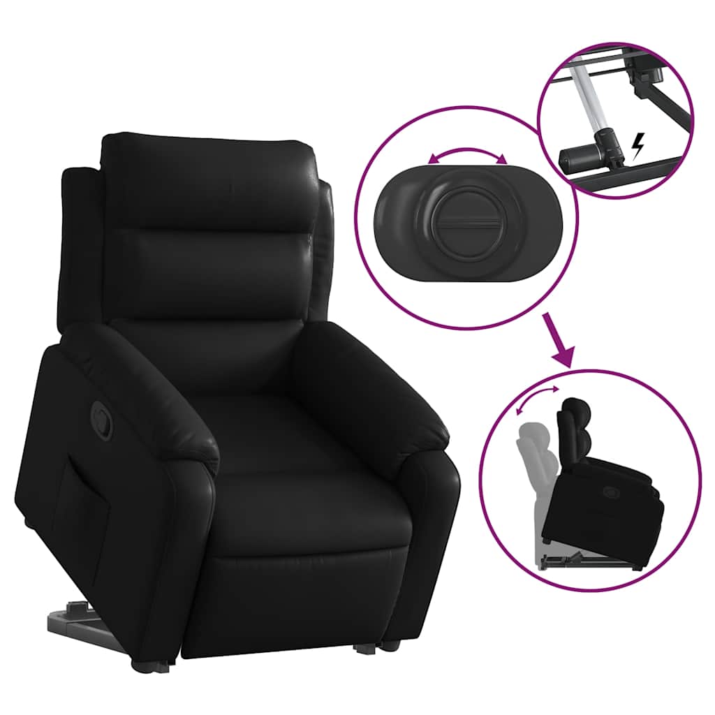 vidaXL Podnoszony fotel rozkładany, czarny, obity sztuczną skórą