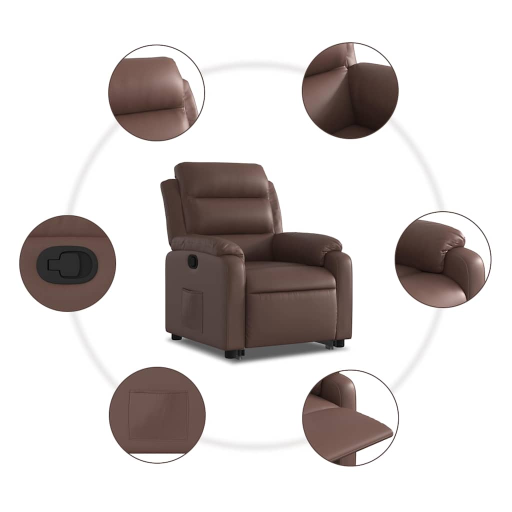 vidaXL Podnoszony fotel rozkładany, brązowy, obity sztuczną skórą