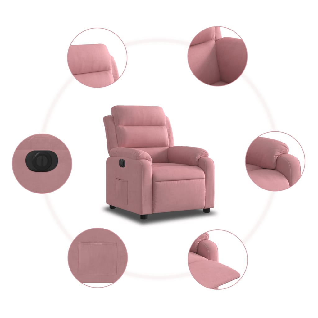 vidaXL Elektryczny fotel rozkładany, różowy, obity aksamitem