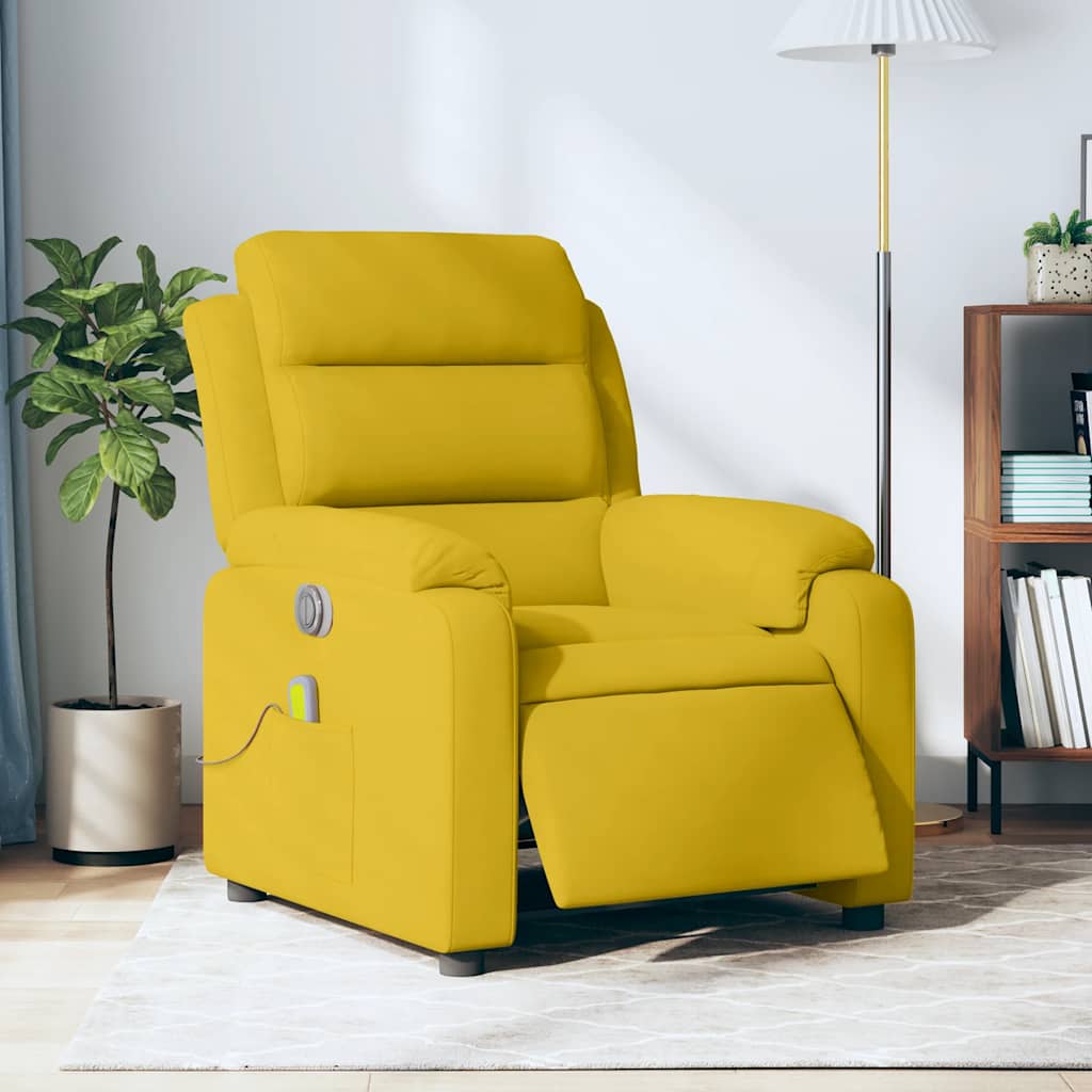 vidaXL Rozkładany fotel masujący, elektryczny, żółty, aksamit