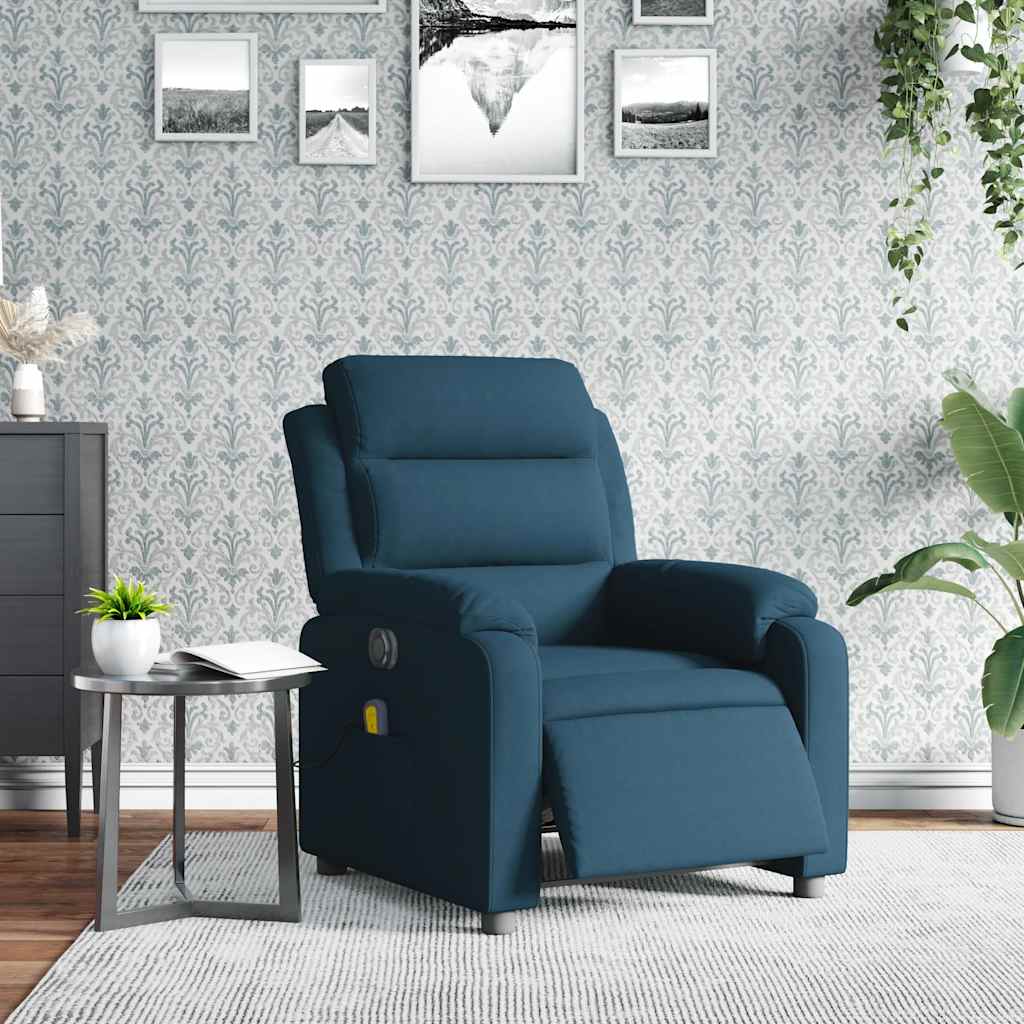 vidaXL Rozkładany fotel masujący, elektryczny, niebieski, aksamit