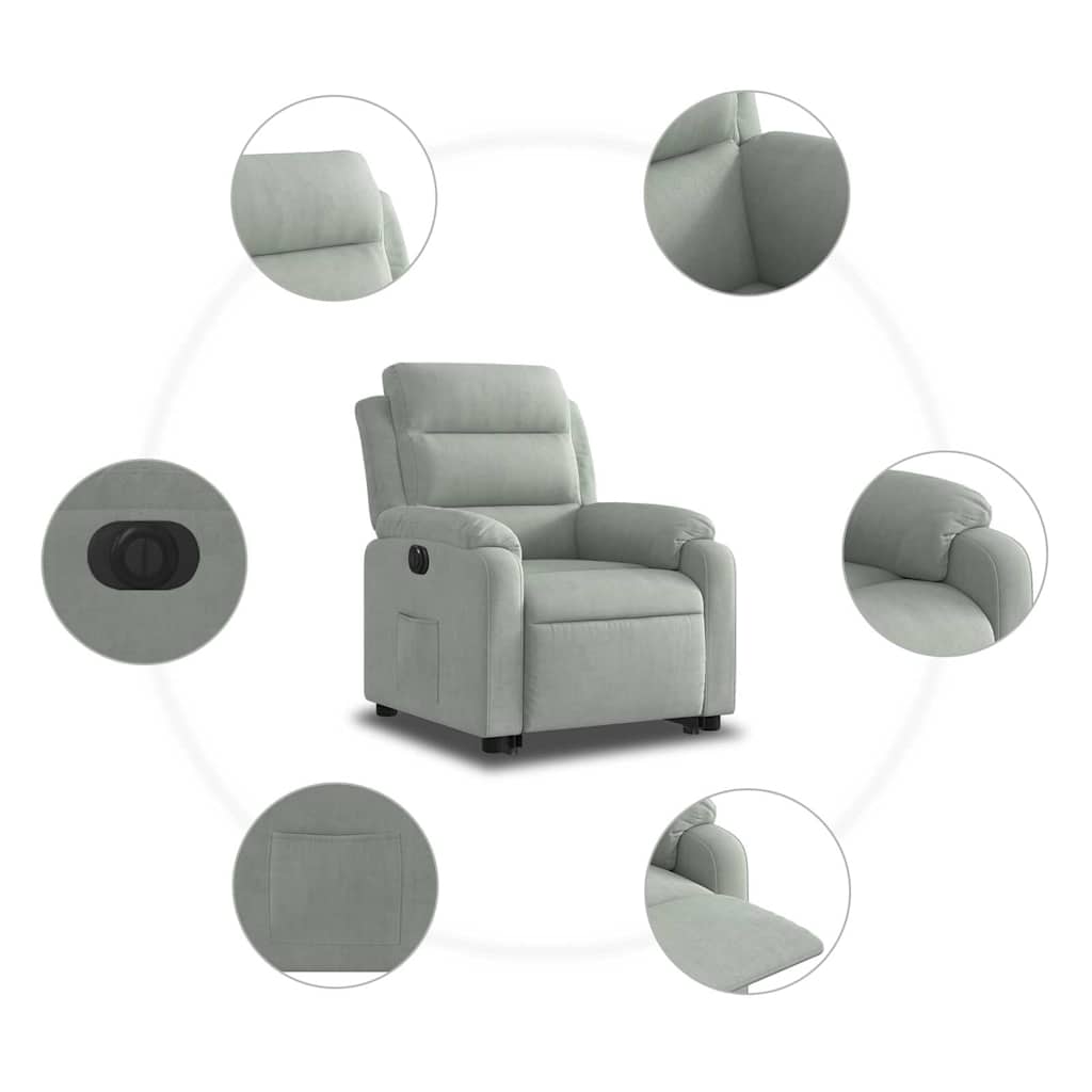 vidaXL Elektryczny, podnoszony fotel rozkładany, jasnoszary, aksamit