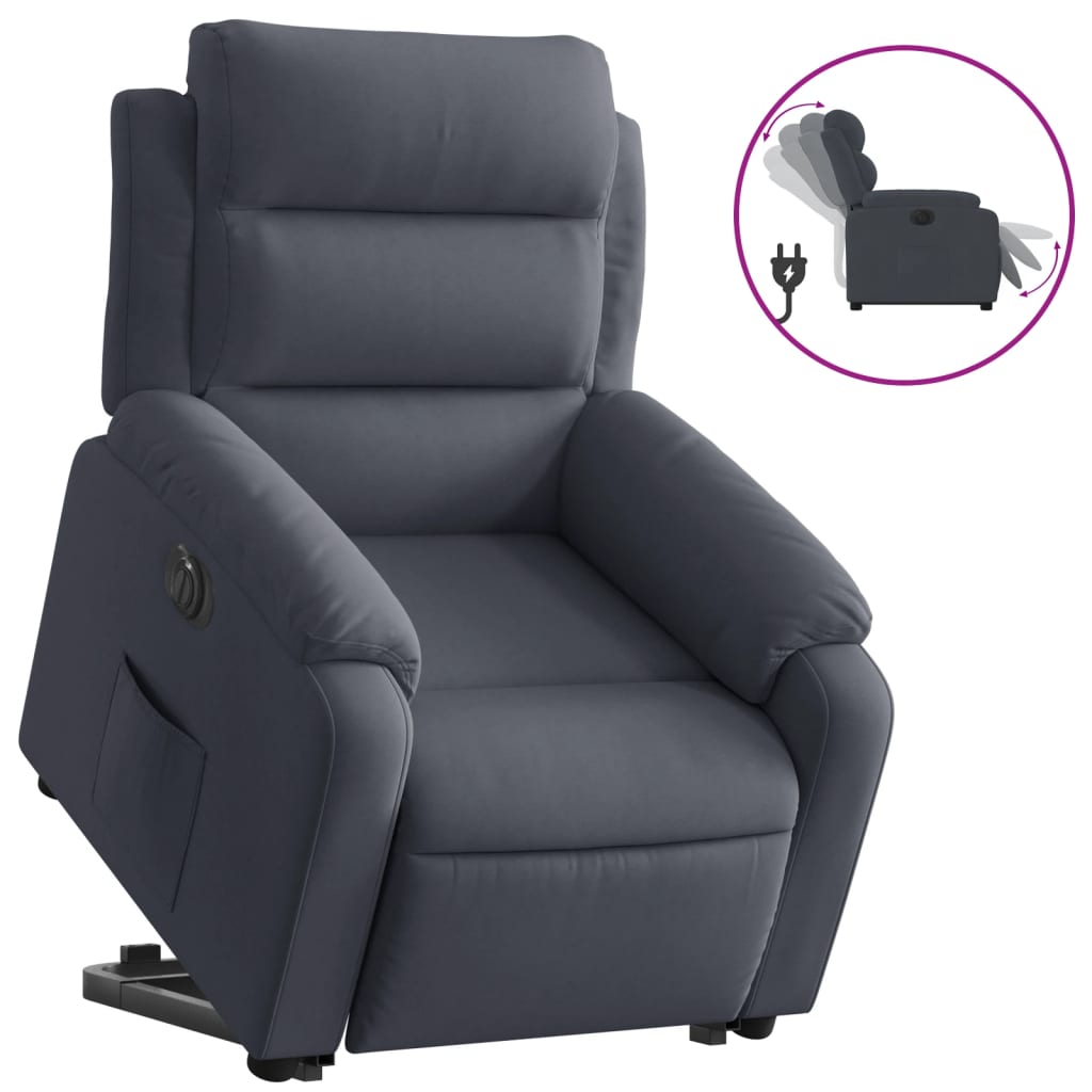 vidaXL Elektryczny, podnoszony fotel rozkładany, ciemnoszary, aksamit
