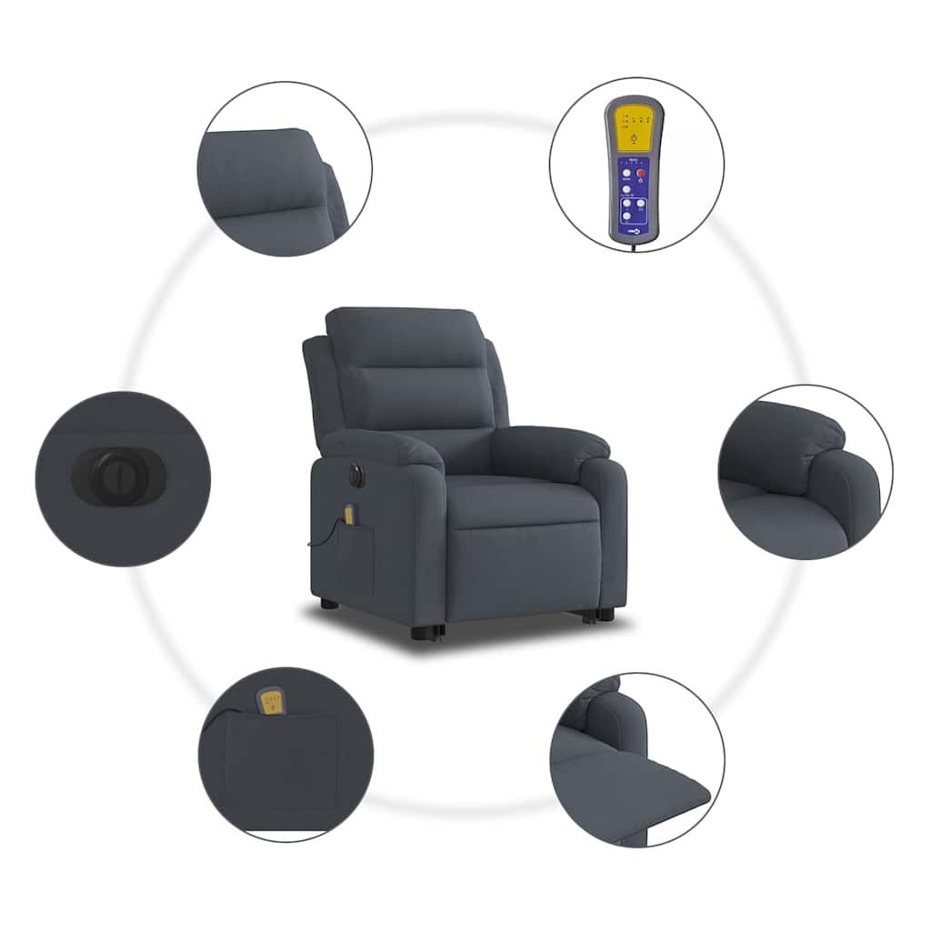 vidaXL Podnoszony fotel masujący, elektryczny, rozkładany, ciemnoszary