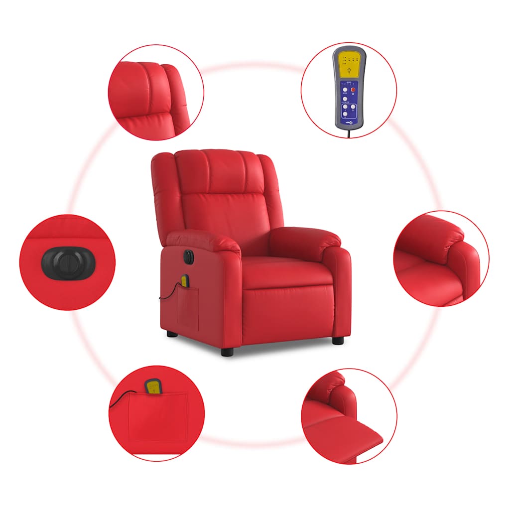 vidaXL Rozkładany fotel masujący, elektryczny, czerwony, ekoskóra