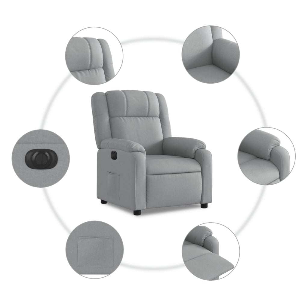 vidaXL Elektryczny fotel rozkładany, jasnoszary, obity tkaniną
