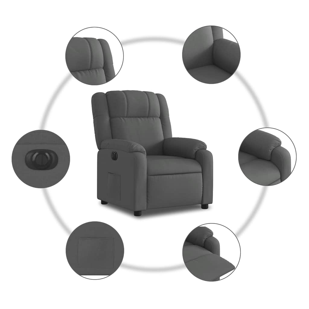 vidaXL Elektryczny fotel rozkładany, ciemnoszary, obity tkaniną