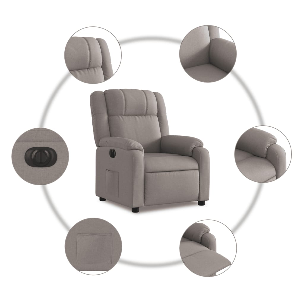 vidaXL Elektryczny fotel rozkładany, kolor taupe, obity tkaniną