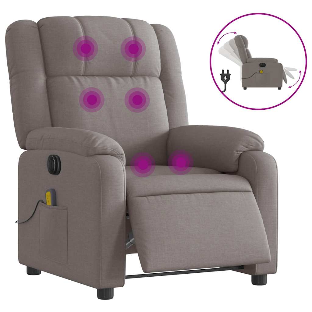 vidaXL Rozkładany fotel masujący, elektryczny, kolor taupe, tkanina