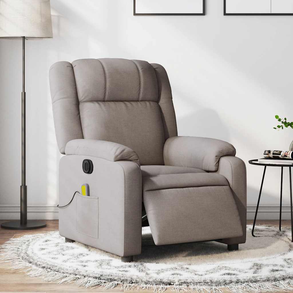 vidaXL Rozkładany fotel masujący, elektryczny, kolor taupe, tkanina