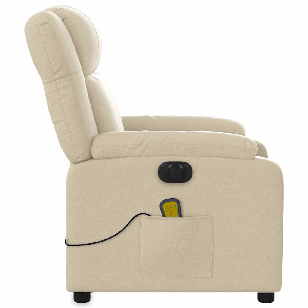 vidaXL Rozkładany fotel masujący, elektryczny, kremowy, tkanina