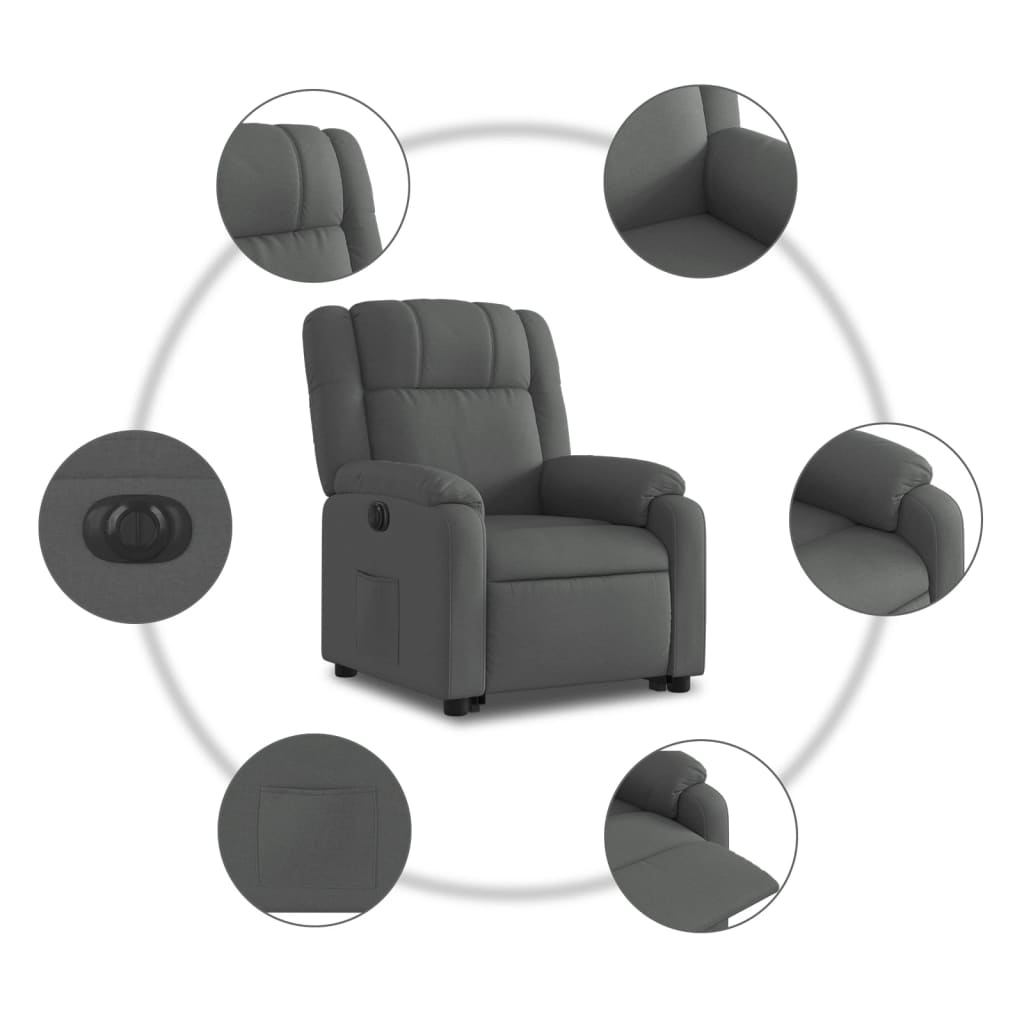 vidaXL Podnoszony fotel masujący, elektryczny, rozkładany, ciemnoszary