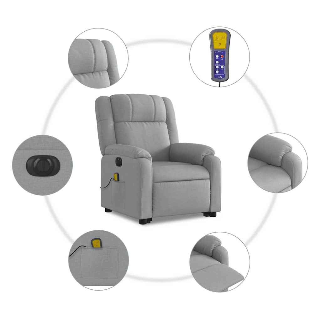 vidaXL Podnoszony fotel masujący, elektryczny, rozkładany, jasnoszary