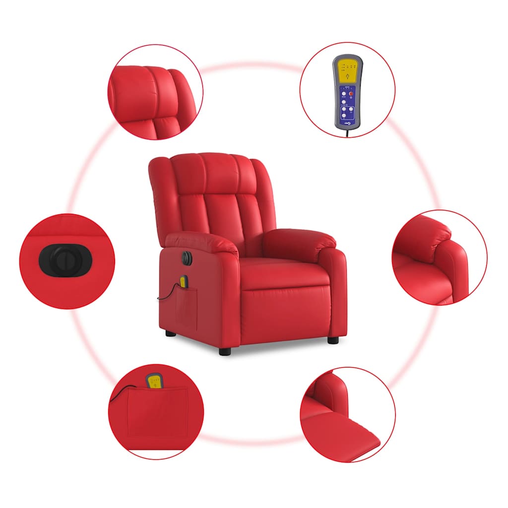 vidaXL Rozkładany fotel masujący, elektryczny, czerwony, ekoskóra