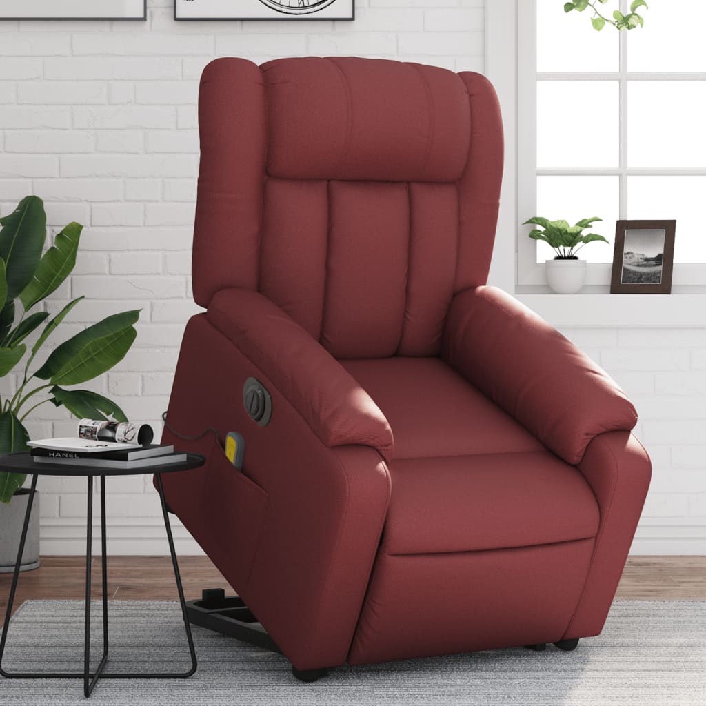 vidaXL Rozkładany fotel pionizujący z masażem, elektryczny, bordowy