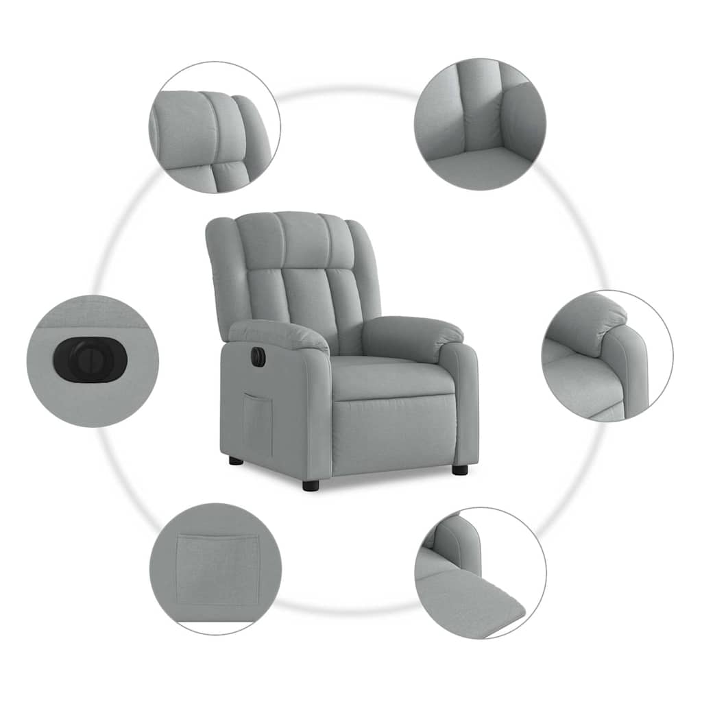 vidaXL Elektryczny fotel rozkładany, jasnoszary, obity tkaniną