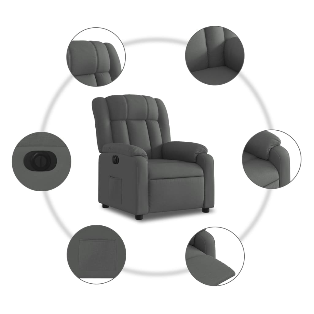 vidaXL Elektryczny fotel rozkładany, ciemnoszary, obity tkaniną