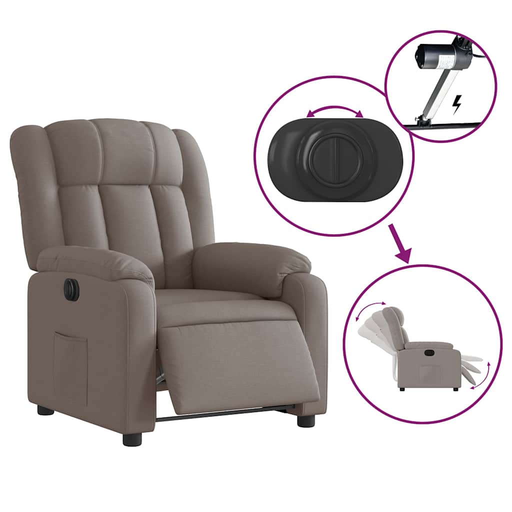 vidaXL Elektryczny fotel rozkładany, kolor taupe, obity tkaniną