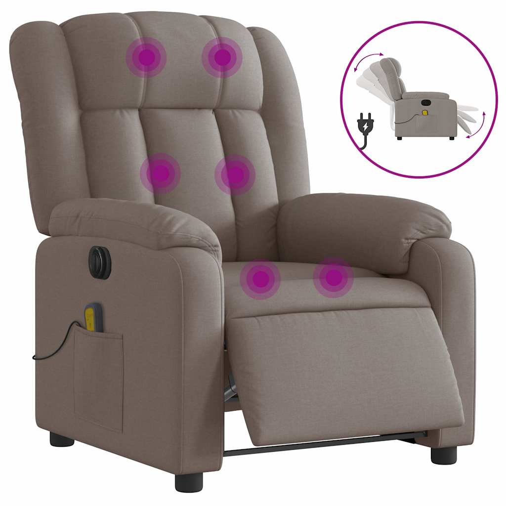 vidaXL Rozkładany fotel masujący, elektryczny, kolor taupe, tkanina