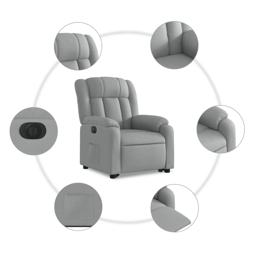 vidaXL Podnoszony fotel masujący, elektryczny, rozkładany, jasnoszary