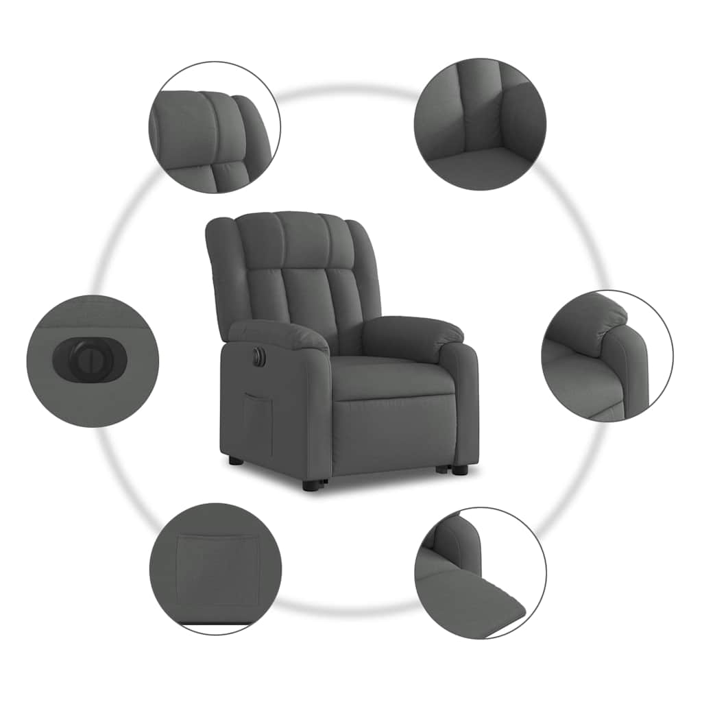 vidaXL Podnoszony fotel masujący, elektryczny, rozkładany, ciemnoszary