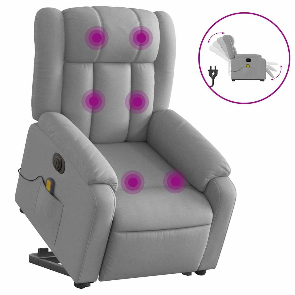 vidaXL Podnoszony fotel masujący, elektryczny, rozkładany, jasnoszary