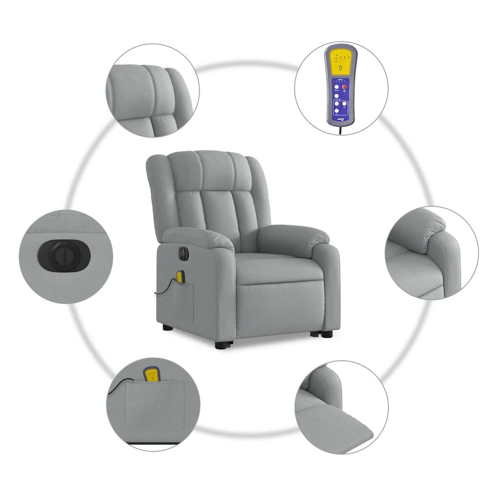 vidaXL Podnoszony fotel masujący, elektryczny, rozkładany, jasnoszary