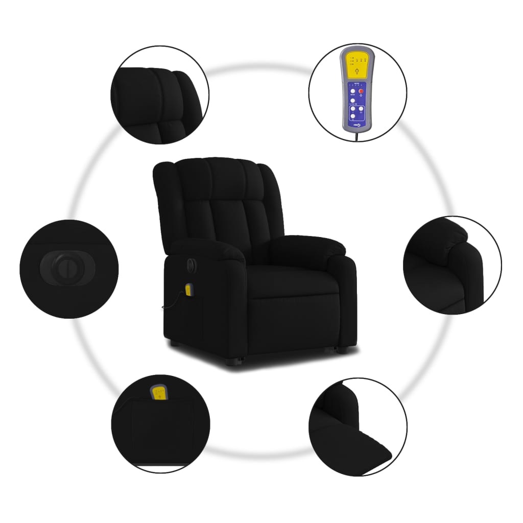 vidaXL Podnoszony fotel masujący, elektryczny, rozkładany, czarny