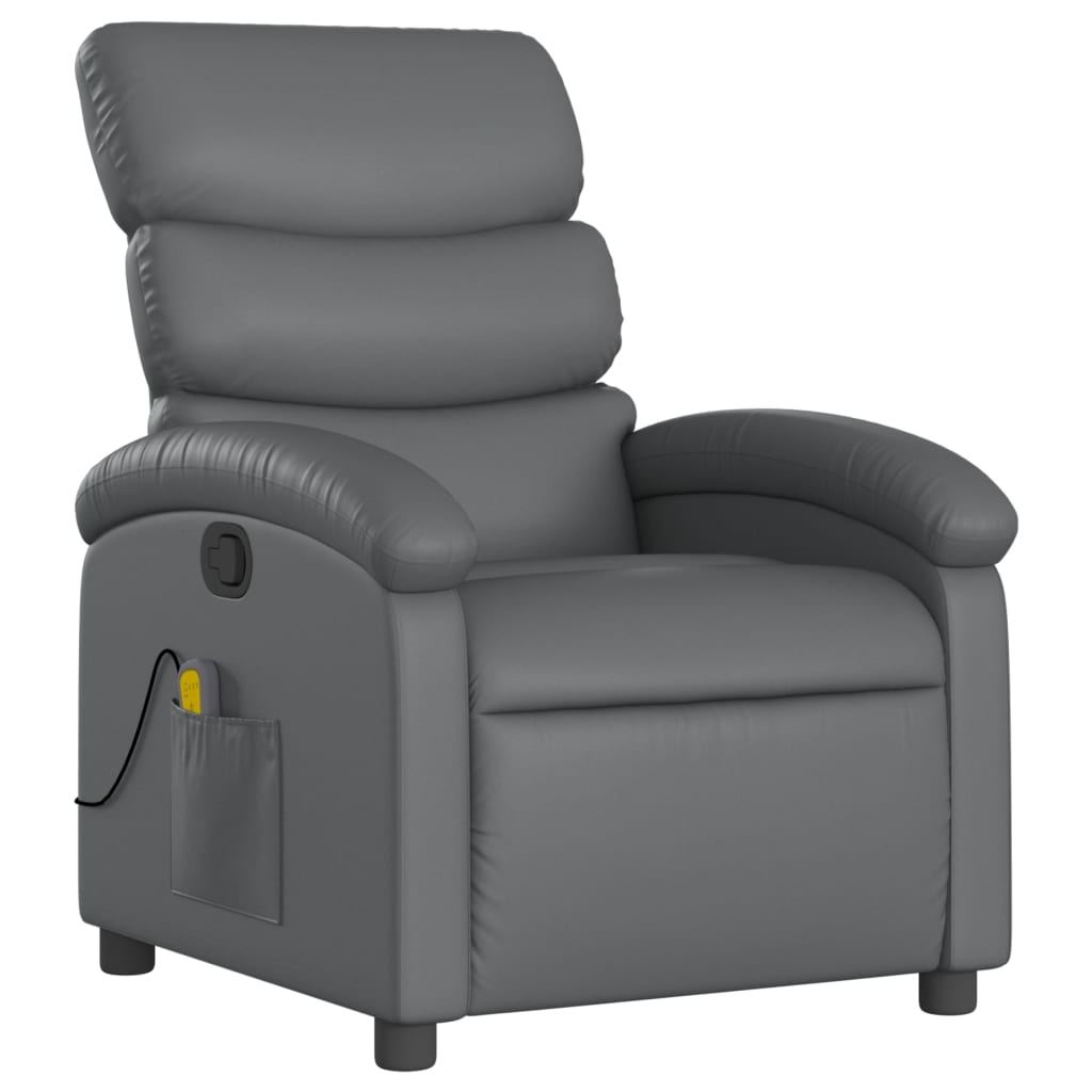 vidaXL Fotel do masażu z funkcją rozkładania, szary, ze sztucznej skóry