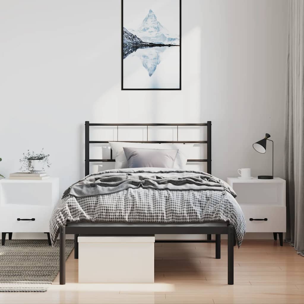 vidaXL Metalowa rama łóżka z wezgłowiem, czarna, 100x200 cm