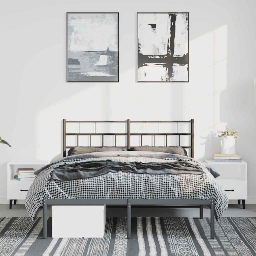 vidaXL Metalowa rama łóżka z wezgłowiem, czarna, 135x190 cm