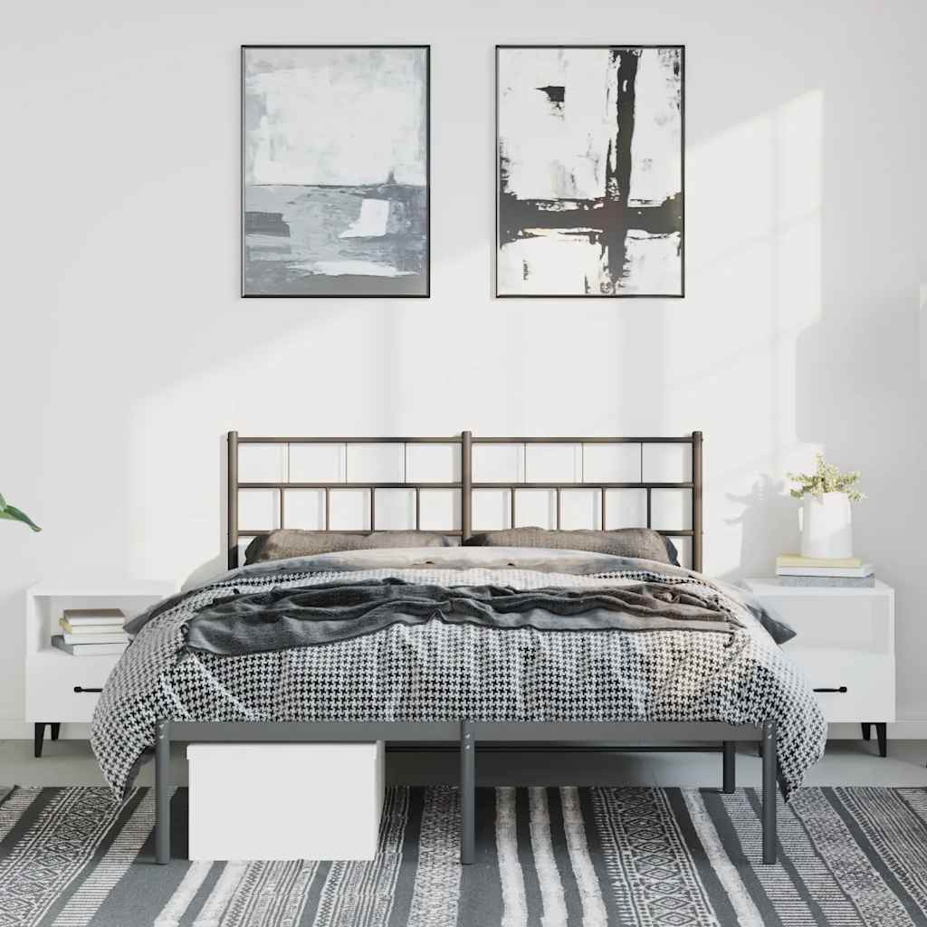vidaXL Metalowa rama łóżka z wezgłowiem, czarna, 150x200 cm