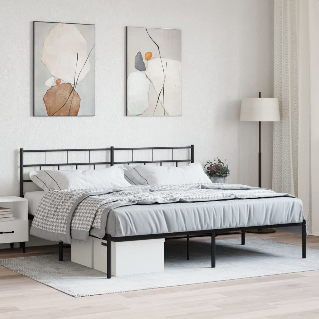 vidaXL Metalowa rama łóżka z wezgłowiem, czarna, 180x200 cm