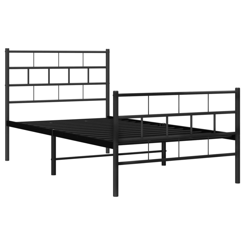 vidaXL Metalowa rama łóżka z wezgłowiem i zanóżkiem, czarna, 90x200 cm