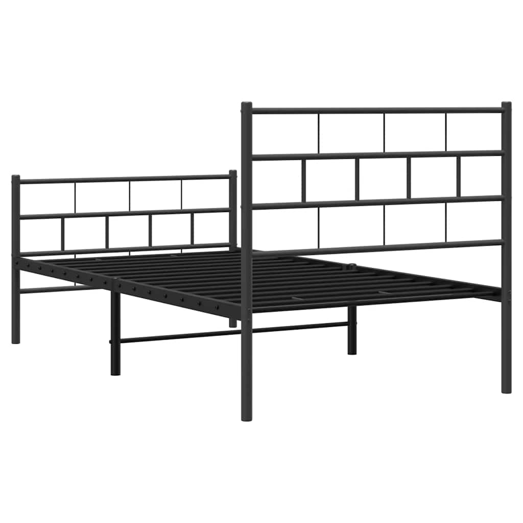 vidaXL Metalowa rama łóżka z wezgłowiem i zanóżkiem, czarna, 100x190cm