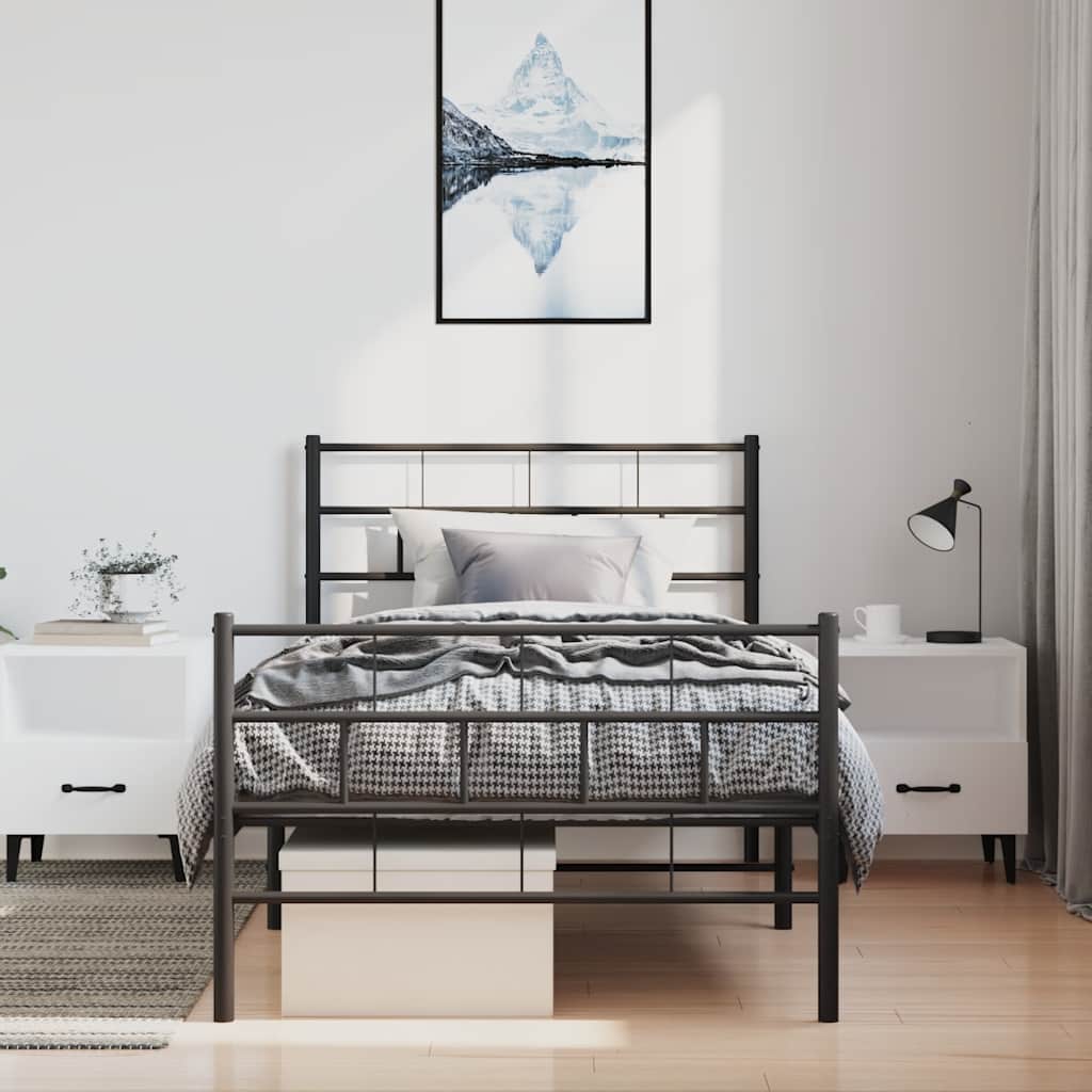 vidaXL Metalowa rama łóżka z wezgłowiem i zanóżkiem, czarna, 100x200cm