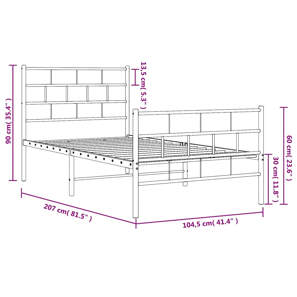 vidaXL Metalowa rama łóżka z wezgłowiem i zanóżkiem, czarna, 100x200cm
