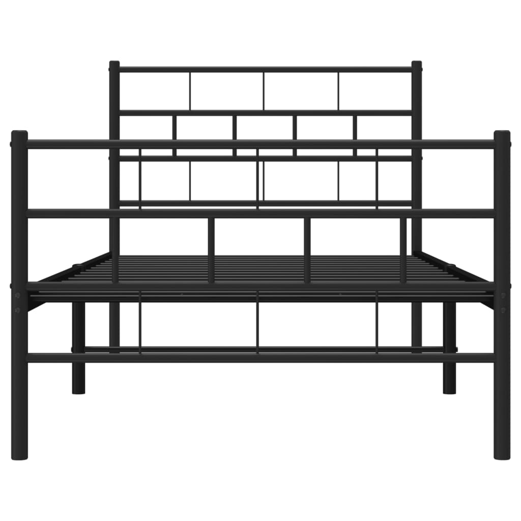 vidaXL Metalowa rama łóżka z wezgłowiem i zanóżkiem, czarna, 107x203cm