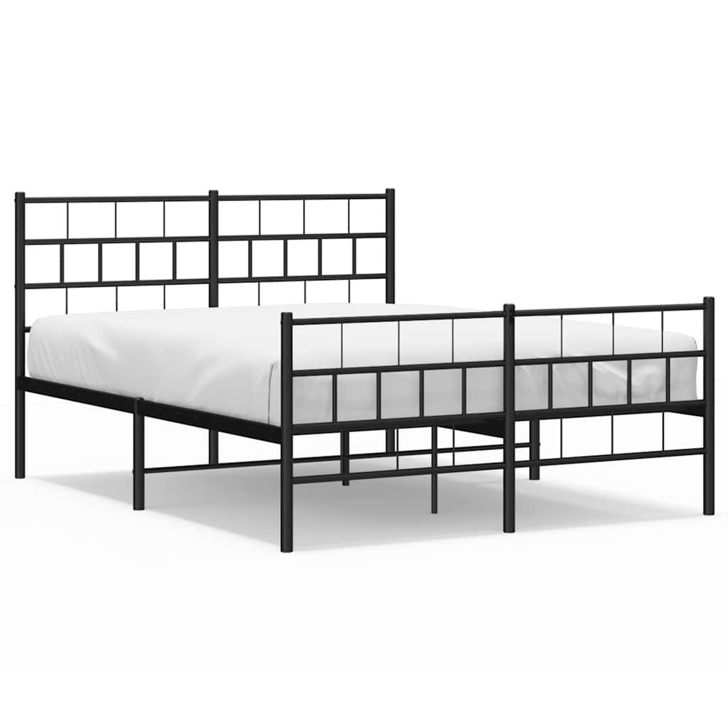 vidaXL Metalowa rama łóżka z wezgłowiem i zanóżkiem, czarna, 135x190cm