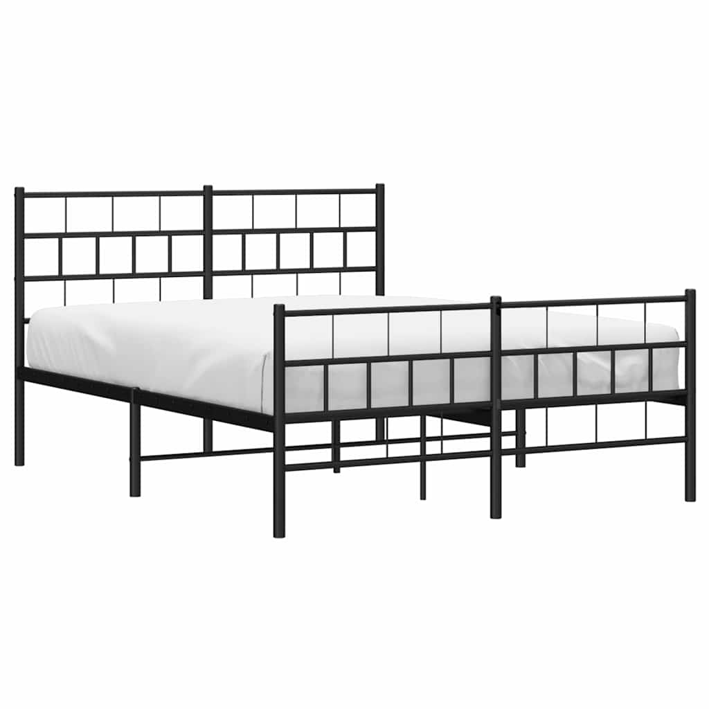 vidaXL Metalowa rama łóżka z wezgłowiem i zanóżkiem, czarna, 135x190cm