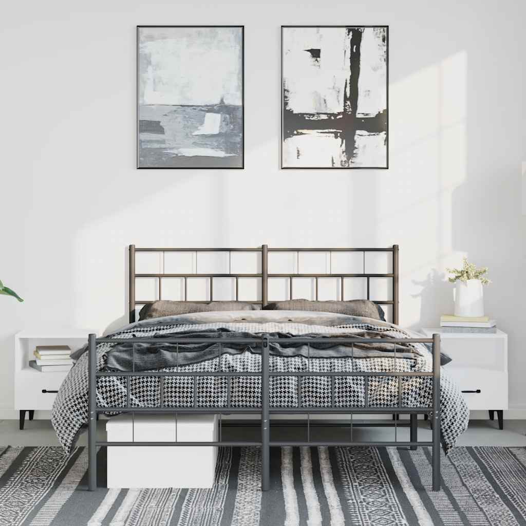 vidaXL Metalowa rama łóżka z wezgłowiem i zanóżkiem, czarna, 135x190cm