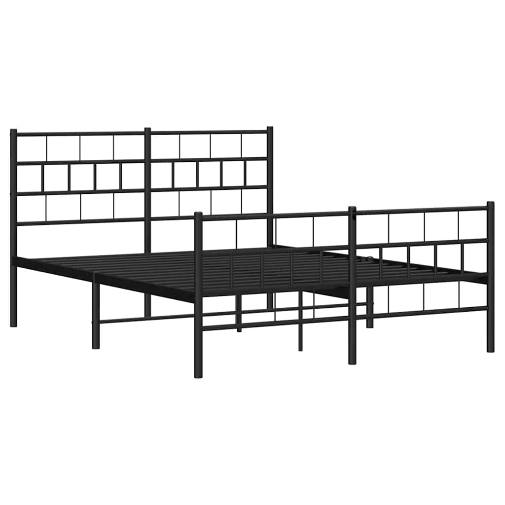 vidaXL Metalowa rama łóżka z wezgłowiem i zanóżkiem, czarna, 135x190cm