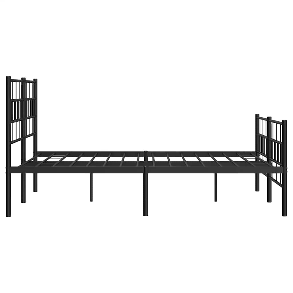 vidaXL Metalowa rama łóżka z wezgłowiem i zanóżkiem, czarna, 135x190cm